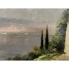 QUADRO OLIO TELA Firmato PAESAGGIO Lago Maggiore CASALE BALLATOIO FIORITO '900