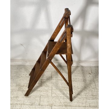 ANTICA SCALETTA PIEGHEVOLE LEGNO FAGGIO FINE 1800 PRIMI 1900 SCALA LIBRERIA OLD