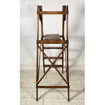 ANTICA SCALETTA PIEGHEVOLE LEGNO FAGGIO FINE 1800 PRIMI 1900 SCALA LIBRERIA OLD