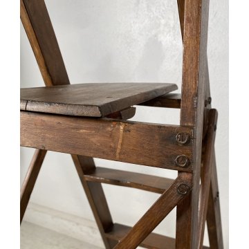 ANTICA SCALETTA PIEGHEVOLE LEGNO FAGGIO FINE 1800 PRIMI 1900 SCALA LIBRERIA OLD