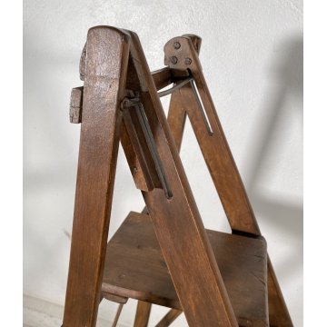 ANTICA SCALETTA PIEGHEVOLE LEGNO FAGGIO FINE 1800 PRIMI 1900 SCALA LIBRERIA OLD