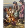 ANTICO QUADRO DIPINTO OLIO E. Scudiero GITANI FUOCO PAESAGGIO CAROVANA CAVALLO
