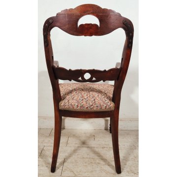 ANTICA COPPIA POLTRONA Impero 1800 IMBOTTITA legno NOCE stoffa MISSONI sedia