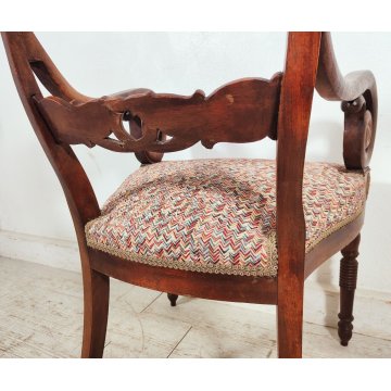 ANTICA COPPIA POLTRONA Impero 1800 IMBOTTITA legno NOCE stoffa MISSONI sedia