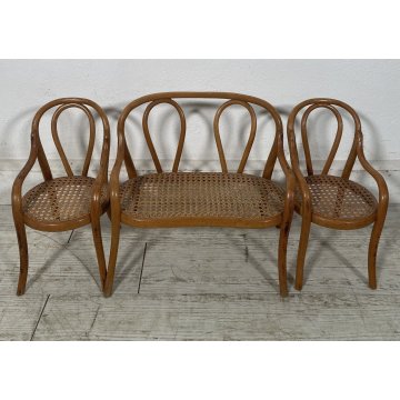 THONET SALOTTO MINIATURA PICCOLO BAMBINO BAMBOLE PAGLIA VIENNA epoca '900 SEDIA