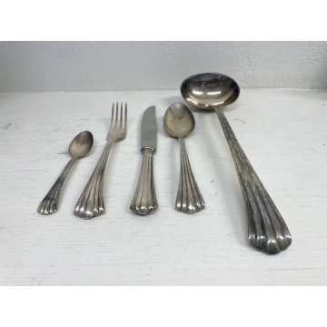 SET POSATE 6 Persone 25 pz. METALLO ARGENTATO PUNZONE Art Decò ANNI '30