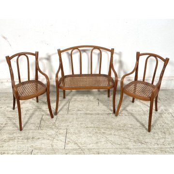 PICCOLO SALOTTO THONET MINIATURA BAMBOLE PAGLIA VIENNA epoca '900 SEDIA GIOCO