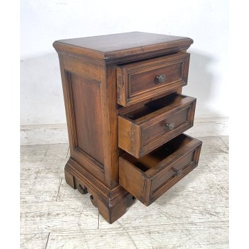 ANTICO COMODINO 3 CASSETTI LEGNO NOCE epoca '900 CASSETTIERA CANTERANO stile 800