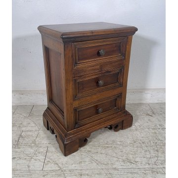 ANTICO COMODINO 3 CASSETTI LEGNO NOCE epoca '900 CASSETTIERA CANTERANO stile 800