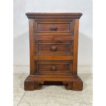 ANTICO COMODINO 3 CASSETTI LEGNO NOCE epoca '900 CASSETTIERA CANTERANO stile 800