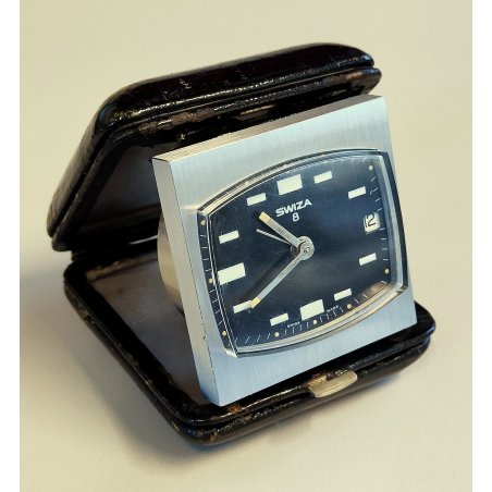 ANTICA SVEGLIA Swiza 8 days ANNI 70 OROLOGIO DA VIAGGIO vintage OLD ALARM CLOCK