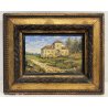 ANTICO DIPINTO OLIO TAVOLA VECCHIO CASALE PODERE PAESAGGIO RURALE CAMPAGNA '900