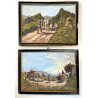COPPIA QUADRO DIPINTO OLIO TAVOLA C. Domenici PAESAGGIO CONTADINI PASCOLO BUOI
