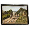 COPPIA QUADRO DIPINTO OLIO TAVOLA C. Domenici PAESAGGIO CONTADINI PASCOLO BUOI