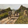 COPPIA QUADRO DIPINTO OLIO TAVOLA C. Domenici PAESAGGIO CONTADINI PASCOLO BUOI