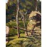 COPPIA QUADRO DIPINTO OLIO TAVOLA C. Domenici PAESAGGIO CONTADINI PASCOLO BUOI