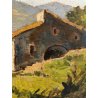 COPPIA QUADRO DIPINTO OLIO TAVOLA C. Domenici PAESAGGIO CONTADINI PASCOLO BUOI