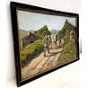 COPPIA QUADRO DIPINTO OLIO TAVOLA C. Domenici PAESAGGIO CONTADINI PASCOLO BUOI