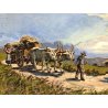 COPPIA QUADRO DIPINTO OLIO TAVOLA C. Domenici PAESAGGIO CONTADINI PASCOLO BUOI