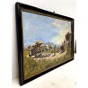 COPPIA QUADRO DIPINTO OLIO TAVOLA C. Domenici PAESAGGIO CONTADINI PASCOLO BUOI