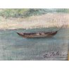 ANTICO DIPINTO OLIO G. Beltrami Ticino in secca VEDUTA PAESAGGIO FLUVIALE BARCA