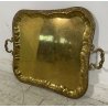 GRANDE VASSOIO OTTONE RETTANGOLARE 80cm EPOCA 900 BORDI SAGOMATI MANICI DORATO