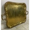 GRANDE VASSOIO OTTONE RETTANGOLARE 80cm EPOCA 900 BORDI SAGOMATI MANICI DORATO