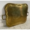 GRANDE VASSOIO OTTONE RETTANGOLARE 80cm EPOCA 900 BORDI SAGOMATI MANICI DORATO
