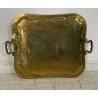 GRANDE VASSOIO OTTONE RETTANGOLARE 80cm EPOCA 900 BORDI SAGOMATI MANICI DORATO