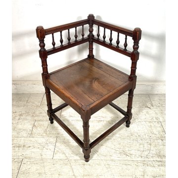 ANTICA SEDIA SCHIENALE DOPPIO AD ANGOLO LEGNO NOCE epoca 1800 OLD chair