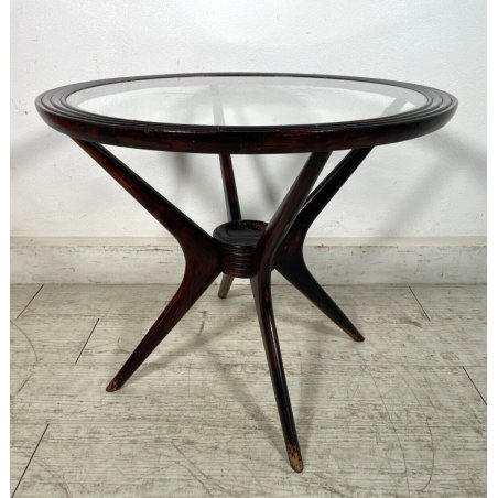 TAVOLINO VINTAGE ROTONDO PAOLO BUFFA VETRO CON ROSA TAVOLO LEGNO FAGGIO ANNI '50