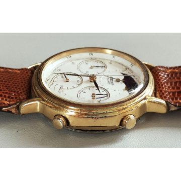 Seiko 7a48-7020 Chronograph MOON PHASE Date OROLOGIO POLSO DORATO Vintage Watch