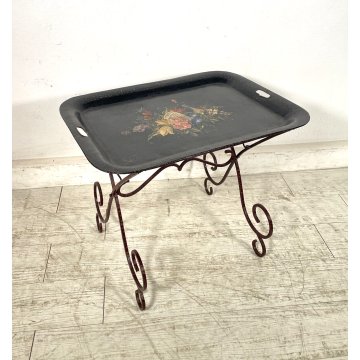 ANTICO TAVOLINO IN FERRO 1900 VASSOIO DIPINTO TRESPOLO TAVOLO table iron