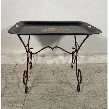 ANTICO TAVOLINO IN FERRO 1900 VASSOIO DIPINTO TRESPOLO TAVOLO table iron