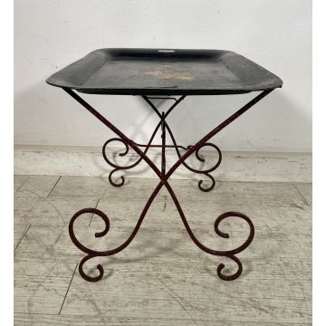 ANTICO TAVOLINO IN FERRO 1900 VASSOIO DIPINTO TRESPOLO TAVOLO table iron