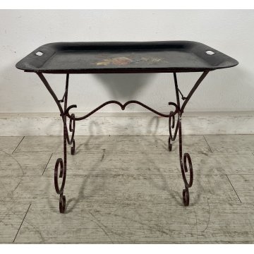 ANTICO TAVOLINO IN FERRO 1900 VASSOIO DIPINTO TRESPOLO TAVOLO table iron