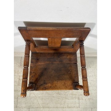 ANTICO TRONO SGABELLO RUSTICO '800 SEDIA BAULE BAITA LEGNO MASSELLO NOCE CHAIR