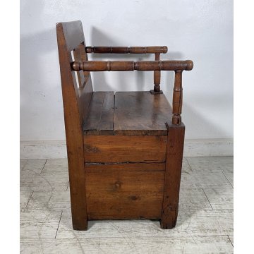 ANTICO TRONO SGABELLO RUSTICO '800 SEDIA BAULE BAITA LEGNO MASSELLO NOCE CHAIR