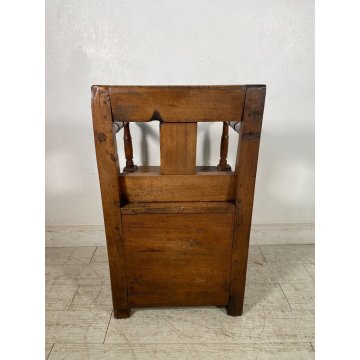 ANTICO TRONO SGABELLO RUSTICO '800 SEDIA BAULE BAITA LEGNO MASSELLO NOCE CHAIR