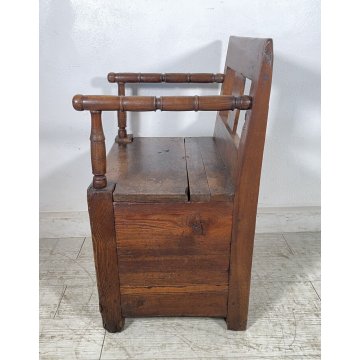 ANTICO TRONO SGABELLO RUSTICO '800 SEDIA BAULE BAITA LEGNO MASSELLO NOCE CHAIR