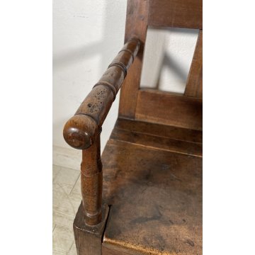 ANTICO TRONO SGABELLO RUSTICO '800 SEDIA BAULE BAITA LEGNO MASSELLO NOCE CHAIR