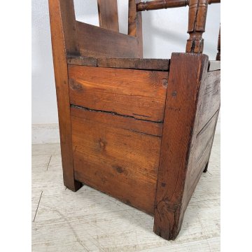 ANTICO TRONO SGABELLO RUSTICO '800 SEDIA BAULE BAITA LEGNO MASSELLO NOCE CHAIR