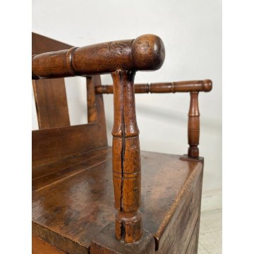 ANTICO TRONO SGABELLO RUSTICO '800 SEDIA BAULE BAITA LEGNO MASSELLO NOCE CHAIR