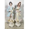 ENORME COPPIA STATUE CERAMICA CAPODIMONTE SCENA ROMANTICA MUSICISTA VIOLINO h100