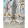 ENORME COPPIA STATUE CERAMICA CAPODIMONTE SCENA ROMANTICA MUSICISTA VIOLINO h100