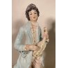 ENORME COPPIA STATUE CERAMICA CAPODIMONTE SCENA ROMANTICA MUSICISTA VIOLINO h100