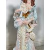 ENORME COPPIA STATUE CERAMICA CAPODIMONTE SCENA ROMANTICA MUSICISTA VIOLINO h100