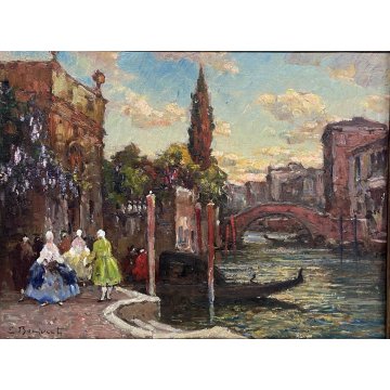 QUADRO DIPINTO OLIO E. Bonivento VENEZIA GONDOLA CANALE Ognissanti GRAN GALA 900