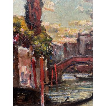 QUADRO DIPINTO OLIO E. Bonivento VENEZIA GONDOLA CANALE Ognissanti GRAN GALA 900