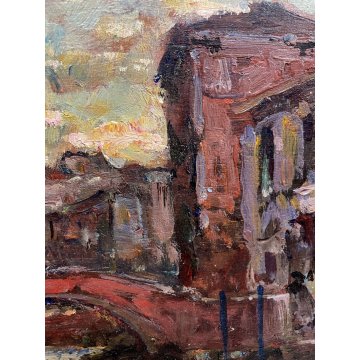 QUADRO DIPINTO OLIO E. Bonivento VENEZIA GONDOLA CANALE Ognissanti GRAN GALA 900